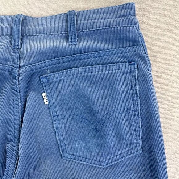 Vintage 70s Levi's Pants Mens 30x33 Blue Corduroy Flare Bootcut Trousers Belgium - Picture 5 of 10